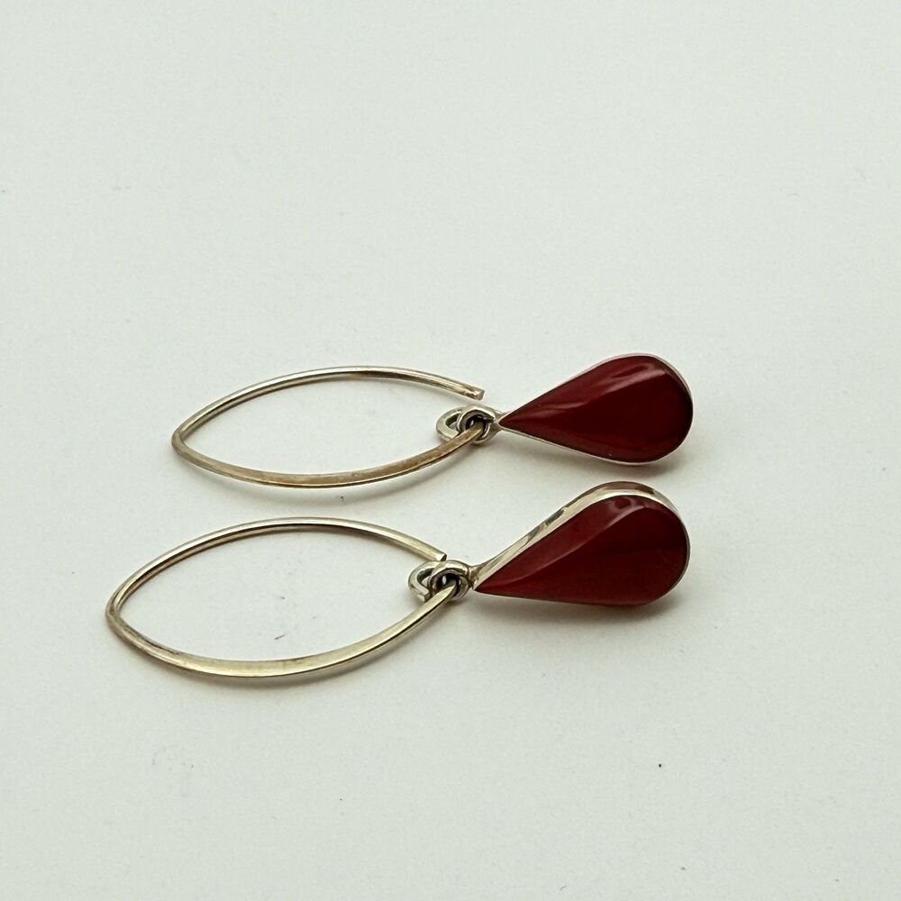 Sterling Silver Red Jasper Hook Earrings 925
